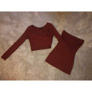 ALMOST FAMOUS 2 Piece STRETCHY Shirt Sz Jr Large Long Sleeve Rust Tunic Top